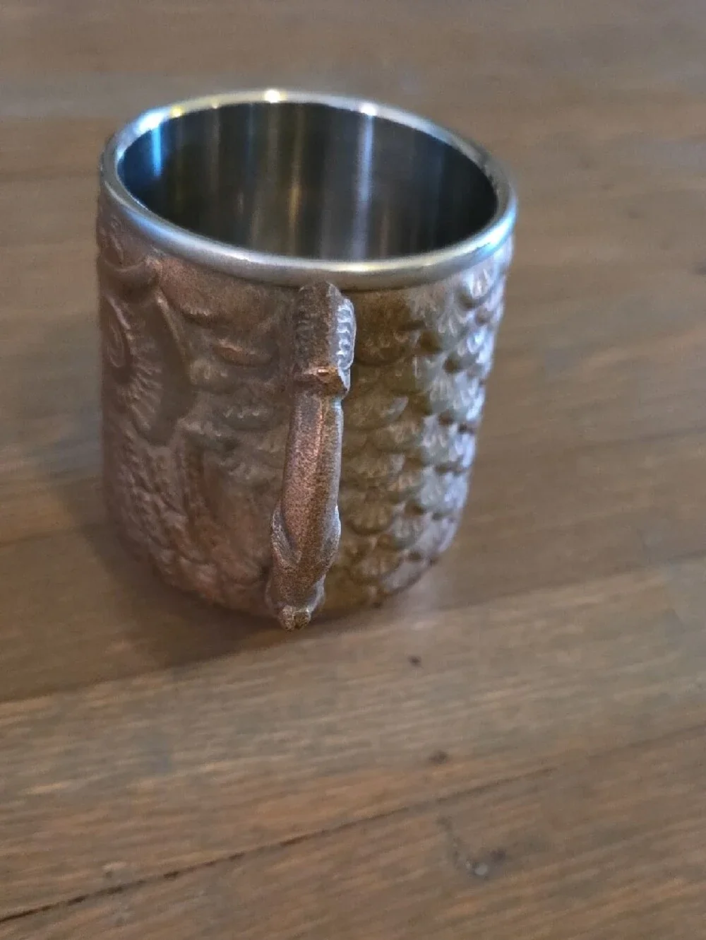 Pier 1 Imports-Copper Platted Owl Embossed Mug with Silver Interior/ Moscow Mule
